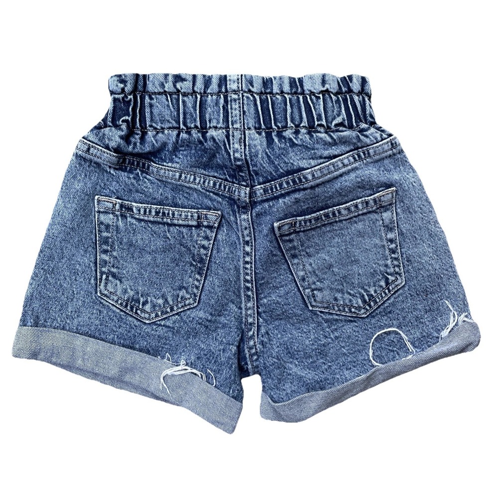 Girls Gap Denim Paperbag Shorts Size 5 Elastic Waist Mom Style Rolled Cuffs - Picture 5 of 5